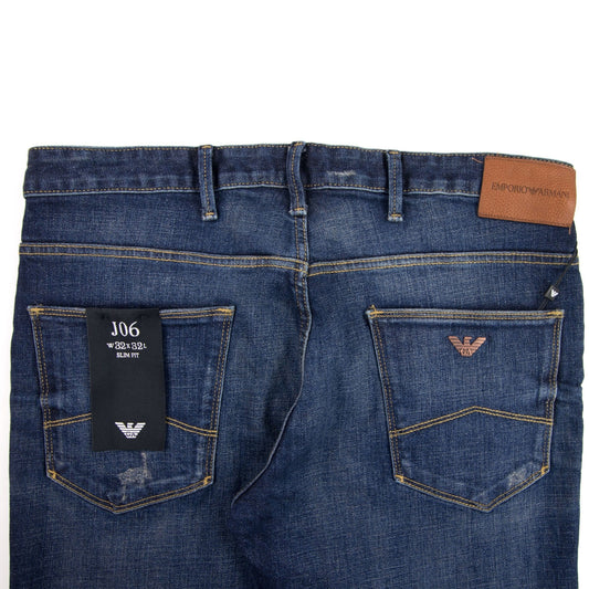 Emporio Armani J06 Washed Gold Stitch Slim Fit Jeans 0941 Denim Blue
