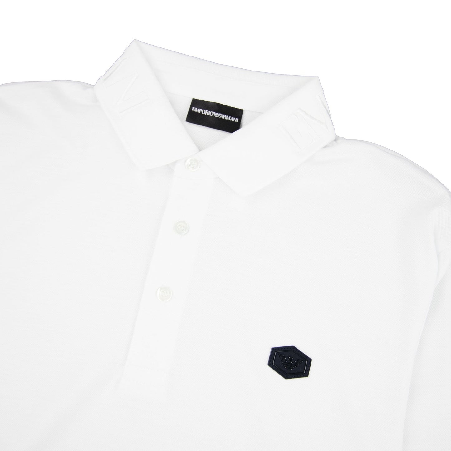 Emporio Armani Collar Logo Long Sleeve Polo White