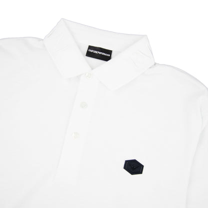 Emporio Armani Collar Logo Long Sleeve Polo White