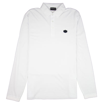 Emporio Armani Collar Logo Long Sleeve Polo White
