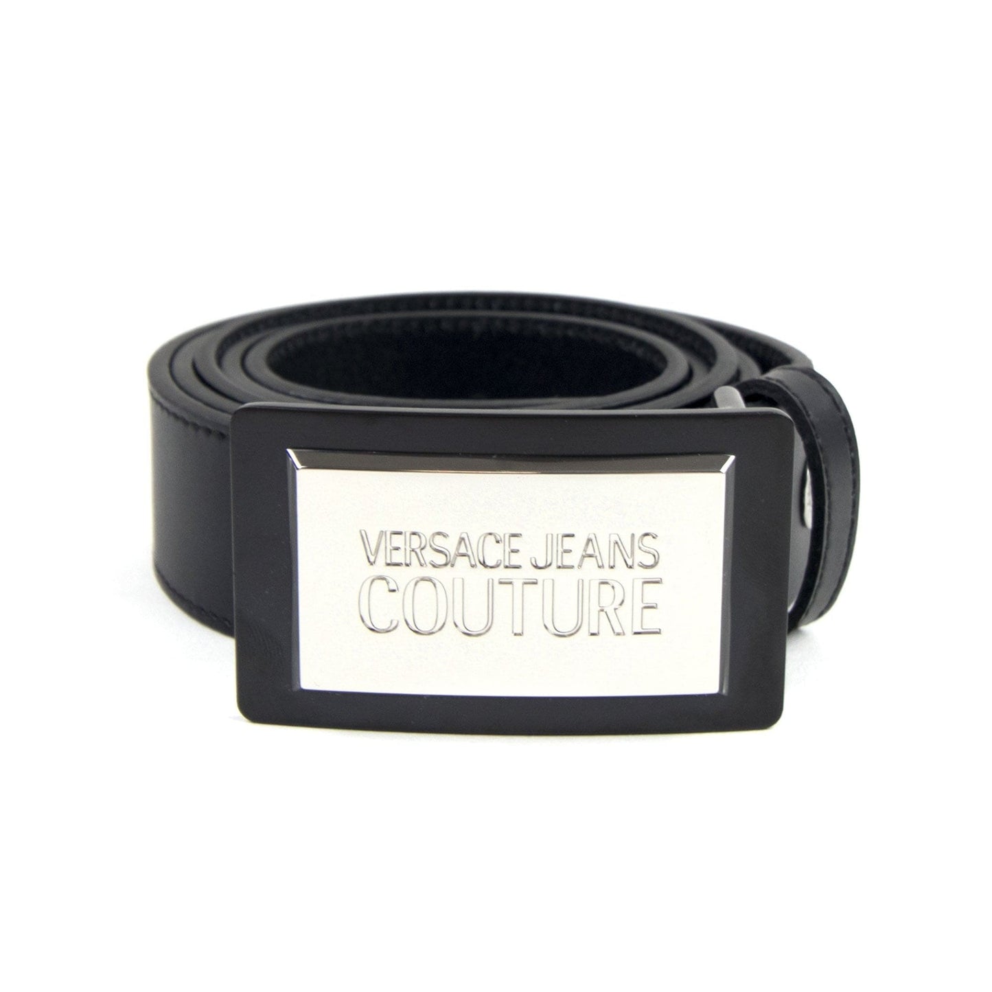 Versace Jeans Couture Logo Plate Buckle Leather Belt Black 899