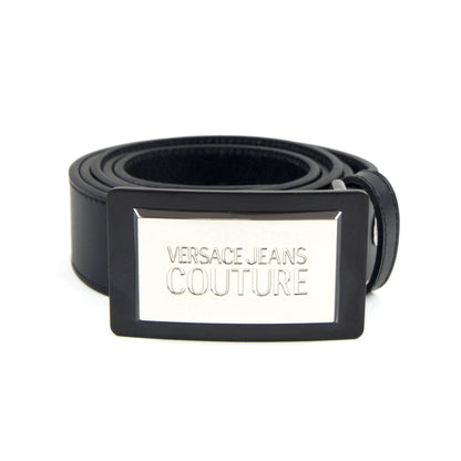 Versace Jeans Couture Logo Plate Buckle Leather Belt Black 899