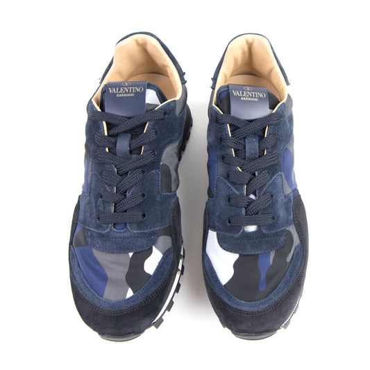 Valentino Rockstud Camouflage Trainers Navy/Grey Camo CH0