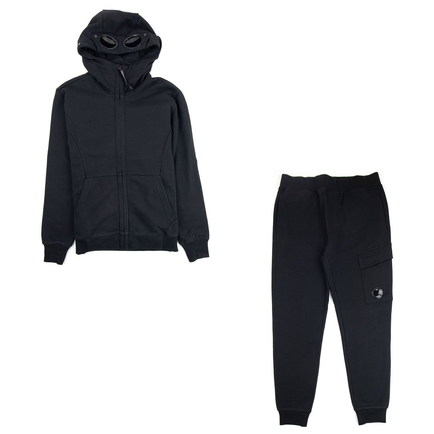 CP Company Diagonal Raised Fleece Hoodie Tracksuit 2PCS Black 999