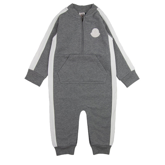 Moncler Junior Pagliaccetto Rubber Logo Romper Grey 986