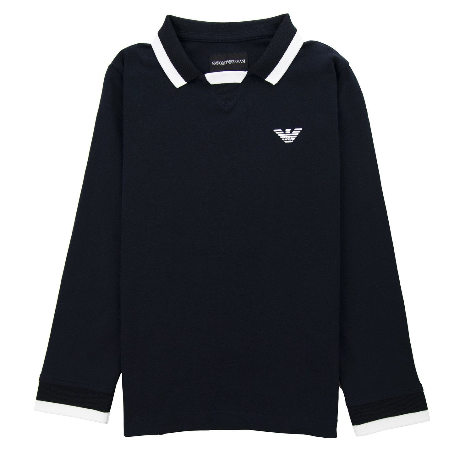 Emporio Armani Junior Eagle Patch Tipped Long Sleeve Polo Navy Blue 0922
