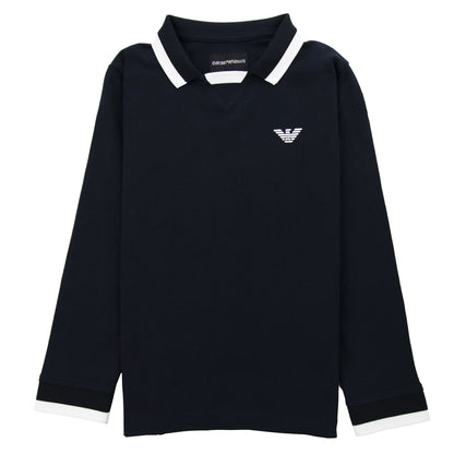 Emporio Armani Junior Eagle Patch Tipped Long Sleeve Polo Navy Blue 0922