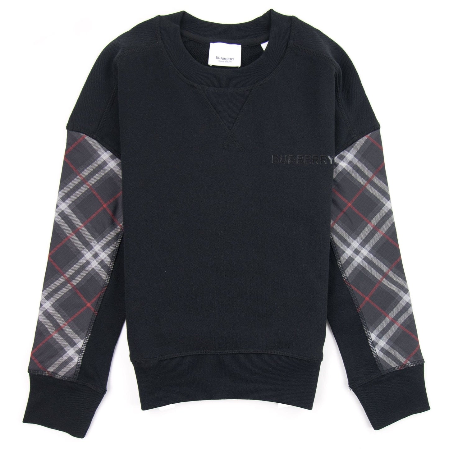 Burberry Children Hamilton Vintage Check Panel Cotton Sweatshirt Black
