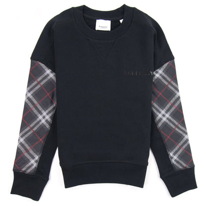 Burberry Children Hamilton Vintage Check Panel Cotton Sweatshirt Black