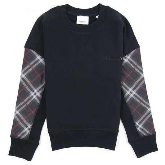 Burberry Children Hamilton Vintage Check Panel Cotton Sweatshirt Black