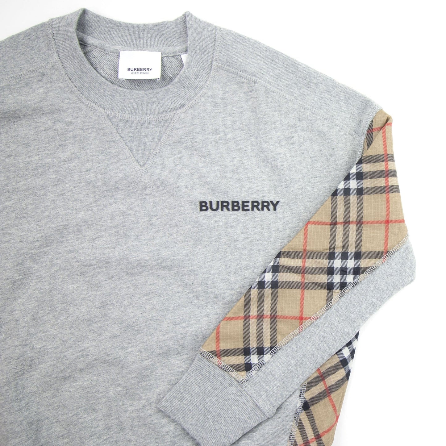 Burberry Children Hamilton Vintage Check Panel Cotton Sweatshirt Grey Melange
