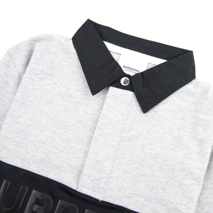 Burberry Children Logo Print Check Panel Long Sleeve Polo Shirt Grey Melange