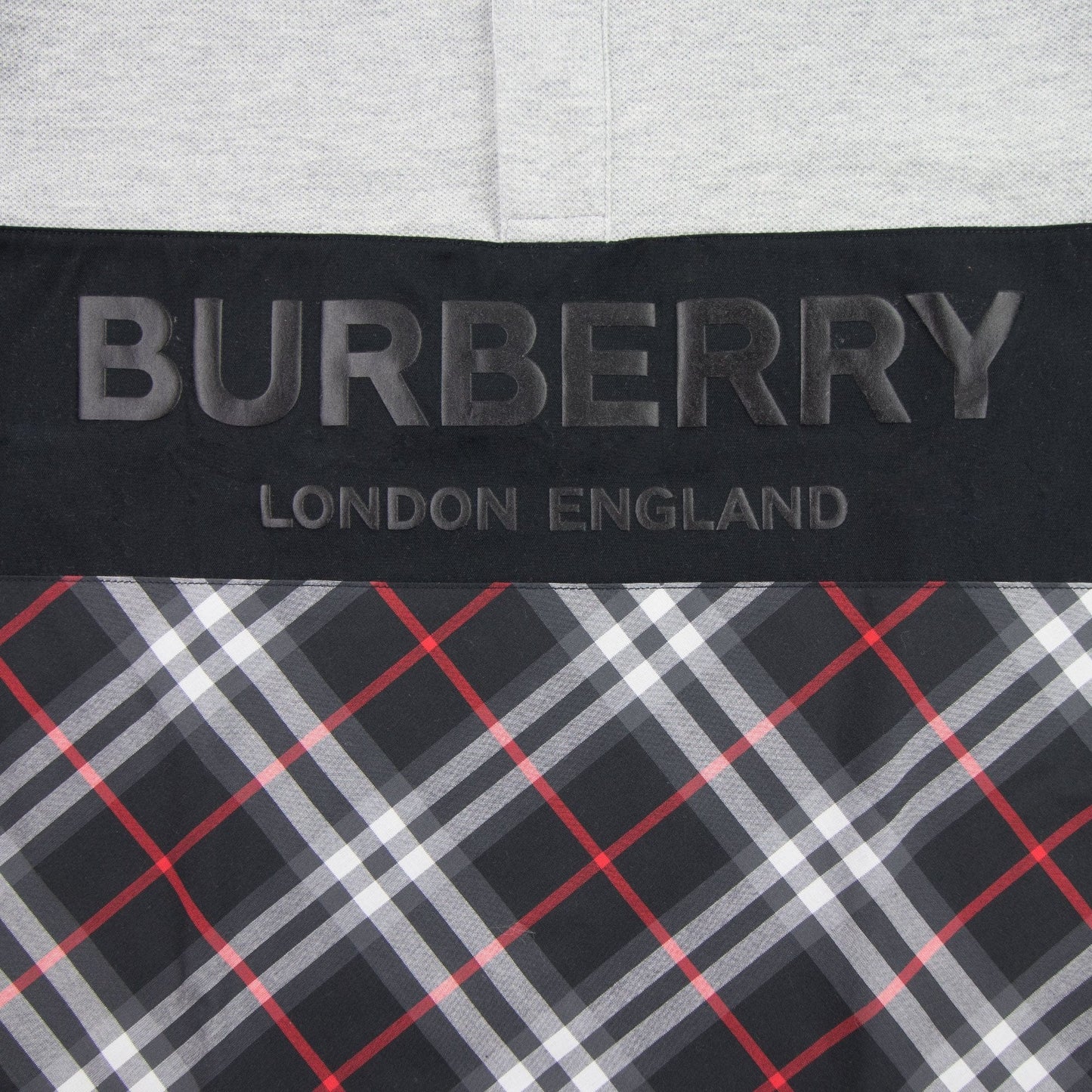 Burberry Children Logo Print Check Panel Long Sleeve Polo Shirt Grey Melange