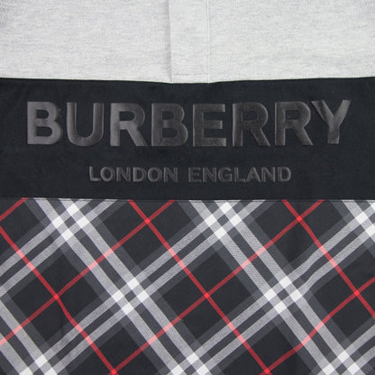 Burberry Children Logo Print Check Panel Long Sleeve Polo Shirt Grey Melange