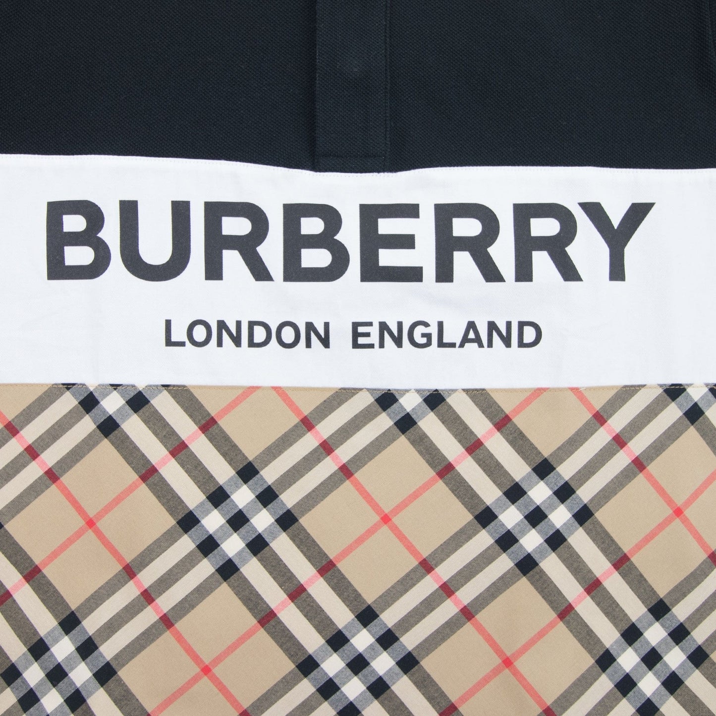 Burberry Children Logo Print Check Panel Long-sleeve Polo Shirt Black