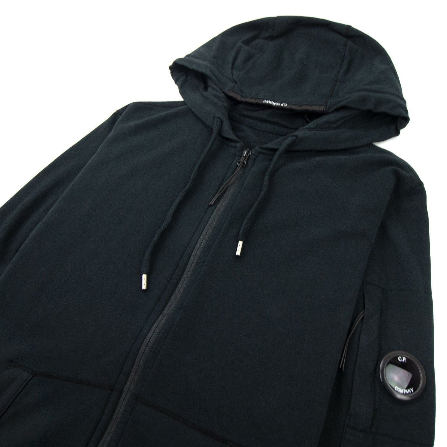 CP Company Garment Dyed Light Fleece Hooded Zip Sweatshirt Black 999