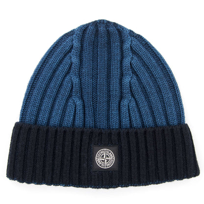 Stone Island Junior Ribbed Knit Beanie Blue V0023