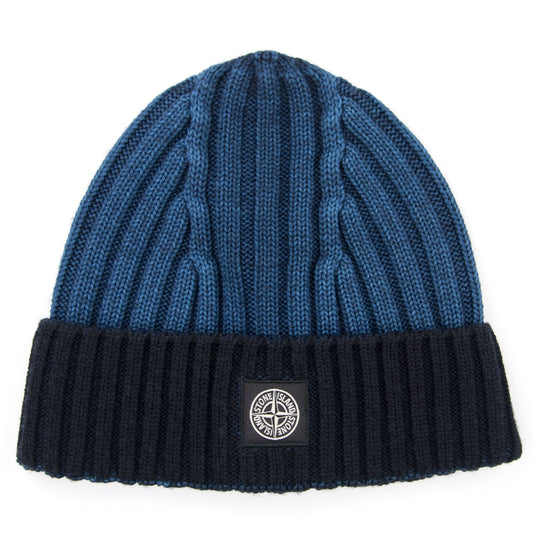 Stone Island Junior Ribbed Knit Beanie Blue V0023