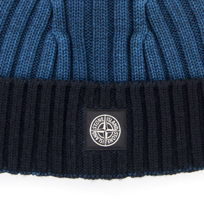 Stone Island Junior Ribbed Knit Beanie Blue V0023