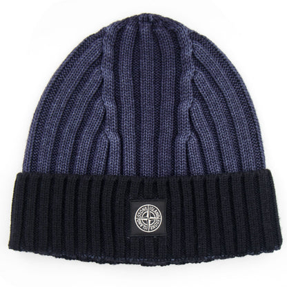 Stone Island Junior Ribbed Knit Beanie Navy V0026