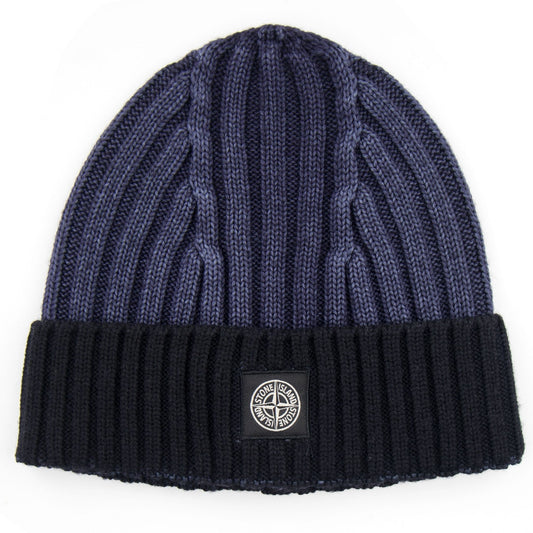 Stone Island Junior Ribbed Knit Beanie Navy V0026