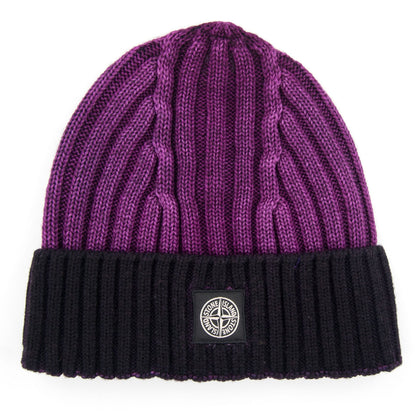 Stone Island Junior Ribbed Knit Beanie Purple V0045