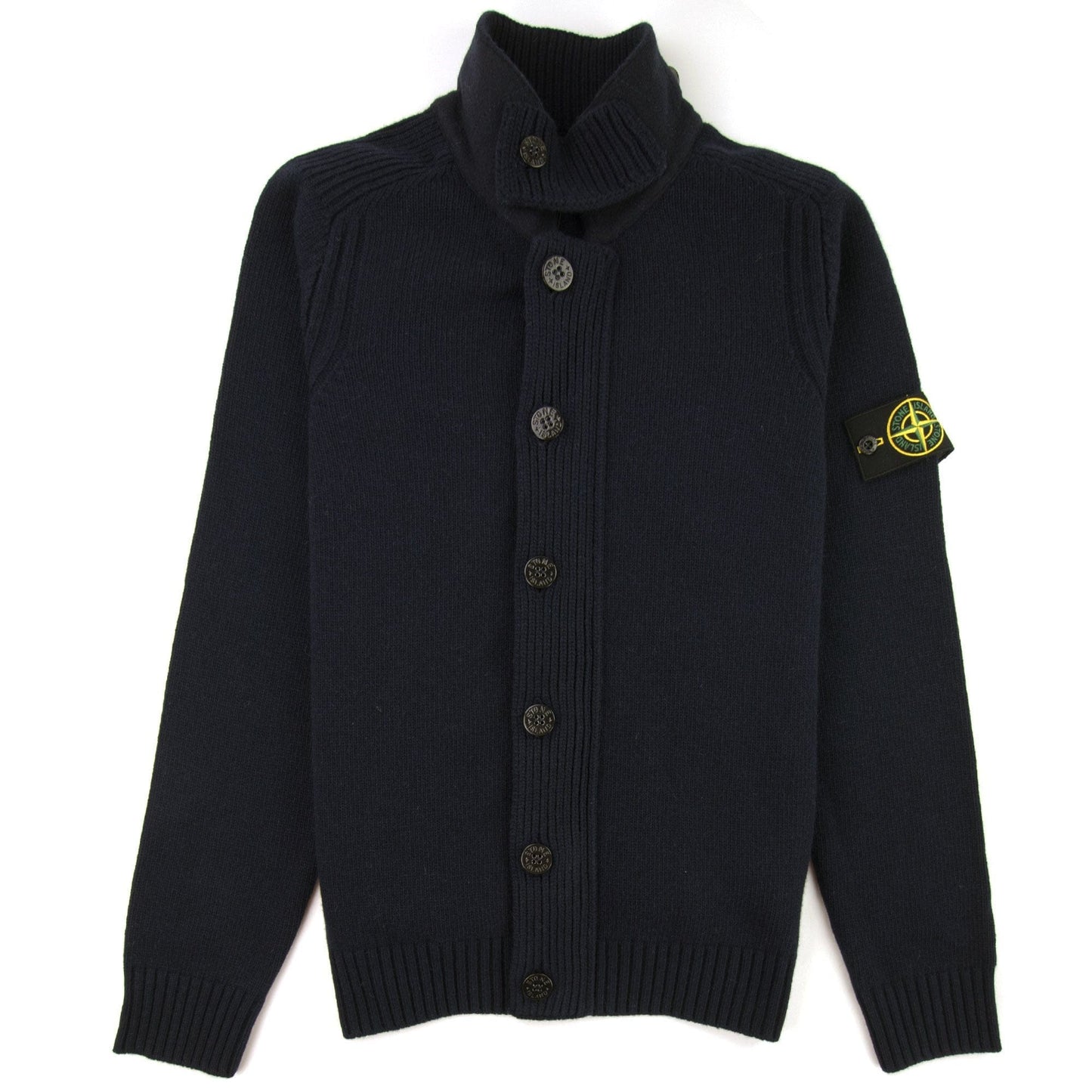 Stone Island 564A3 Button Up Wool Cardigan Black