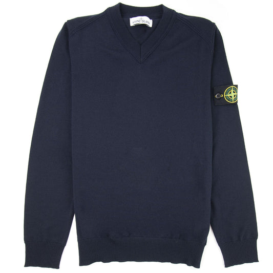 Stone Island 584C4 V Neck Wool Knitted Sweatshirt Navy V0020