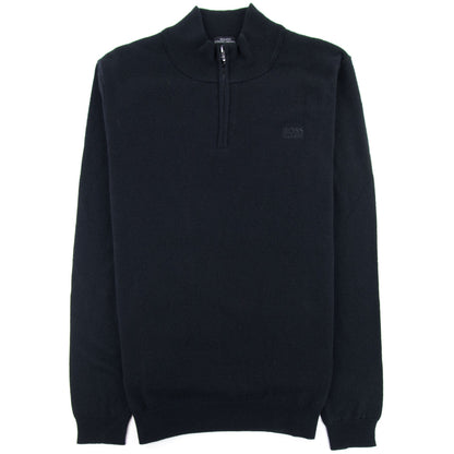 Hugo Boss Barlo Quarter Zip Lambswool Jumper Black