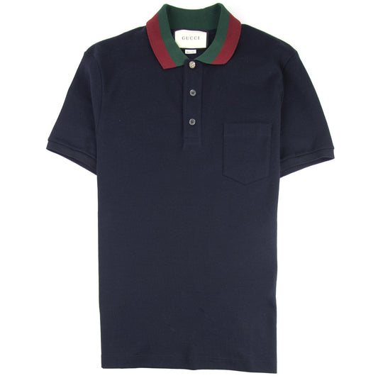 Gucci Web Collar Short Sleeve Polo Navy