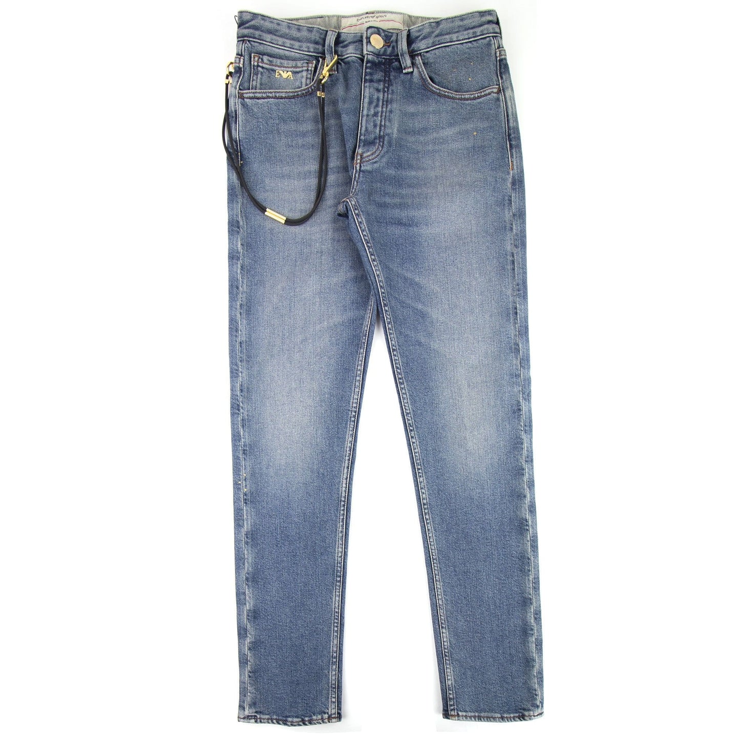 Emporio Armani J75 Leather Chain Jeans 0943 Denim Blue