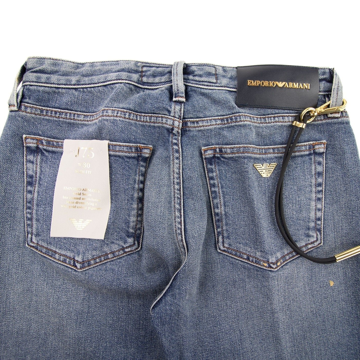 Emporio Armani J75 Leather Chain Jeans 0943 Denim Blue