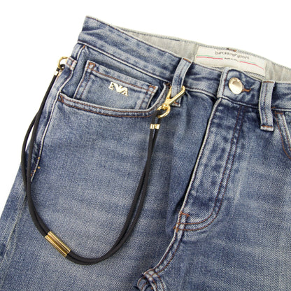 Emporio Armani J75 Leather Chain Jeans 0943 Denim Blue