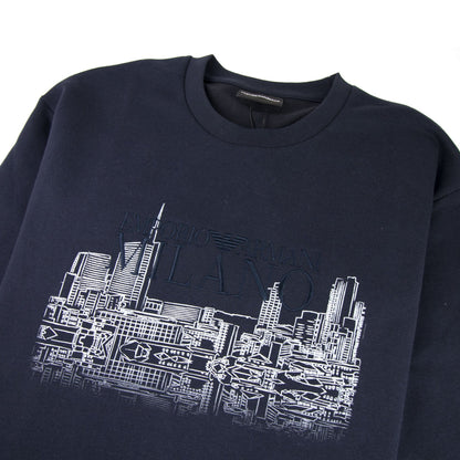 Emporio Armani 'Milano' City Scape Knitted Sweatshirt Navy