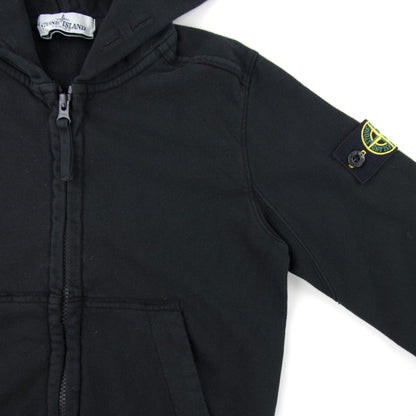 Stone Island Junior 60640 Hooded Zip Up Sweatshirt Black V0029