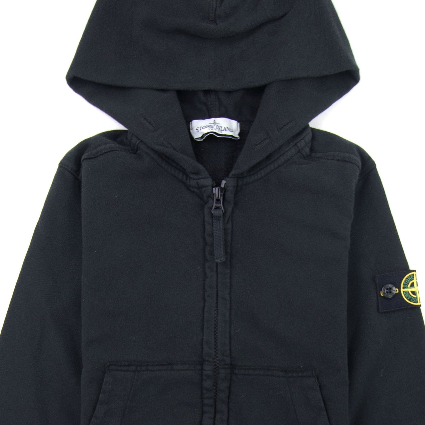 Stone Island Junior 60640 Hooded Zip Up Sweatshirt Black V0029