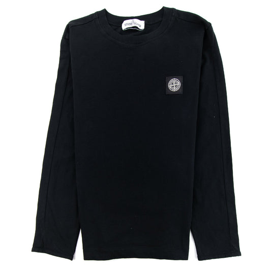 Stone Island Junior Chest Logo Long Sleeve Tshirt Black V0029