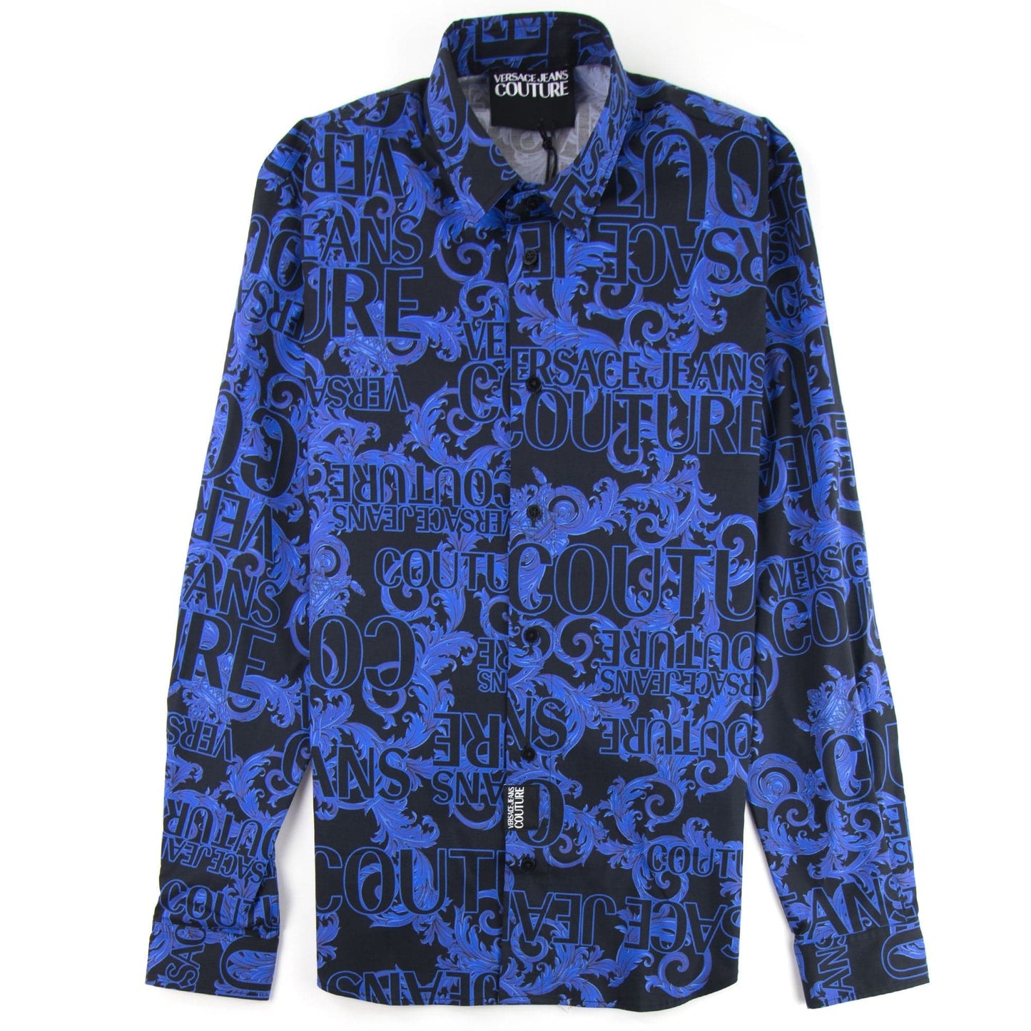 Versace Jeans Couture Logo Baroque Long Sleeve Print Shirt Blue