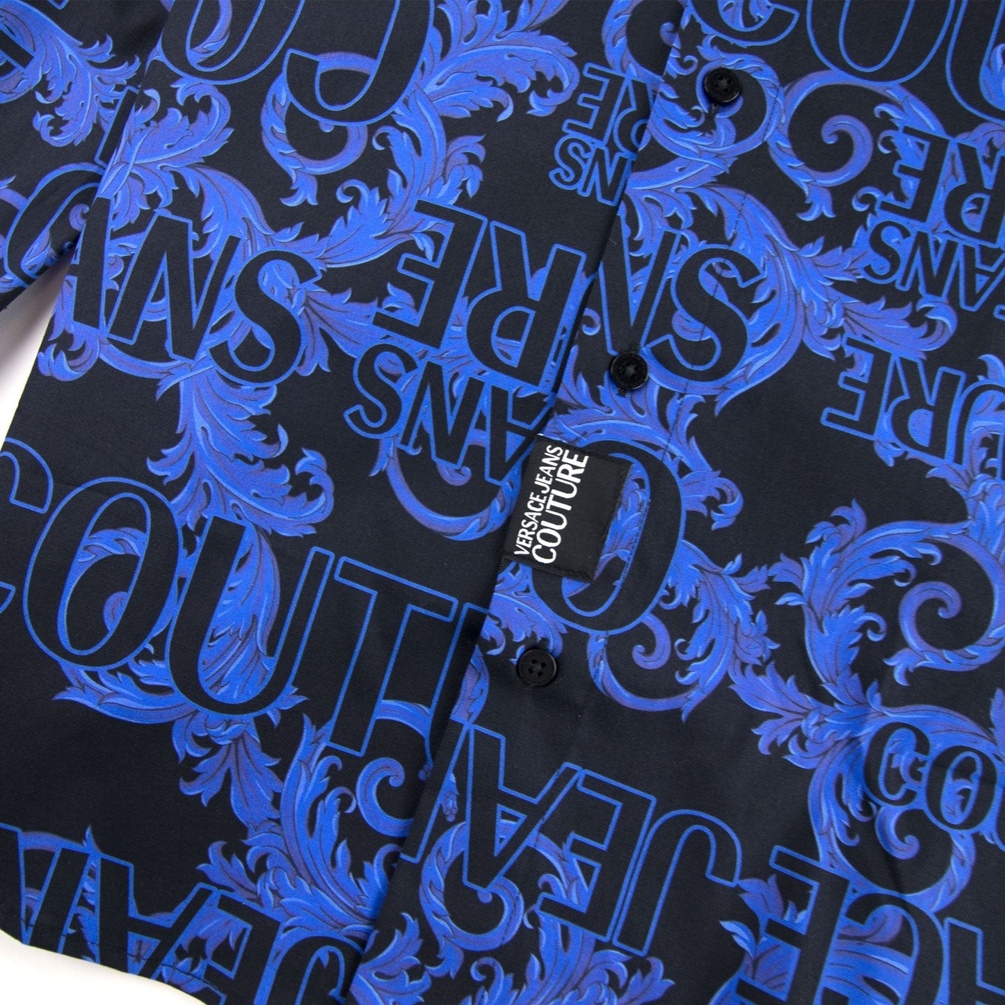 Versace Jeans Couture Logo Baroque Long Sleeve Print Shirt Blue
