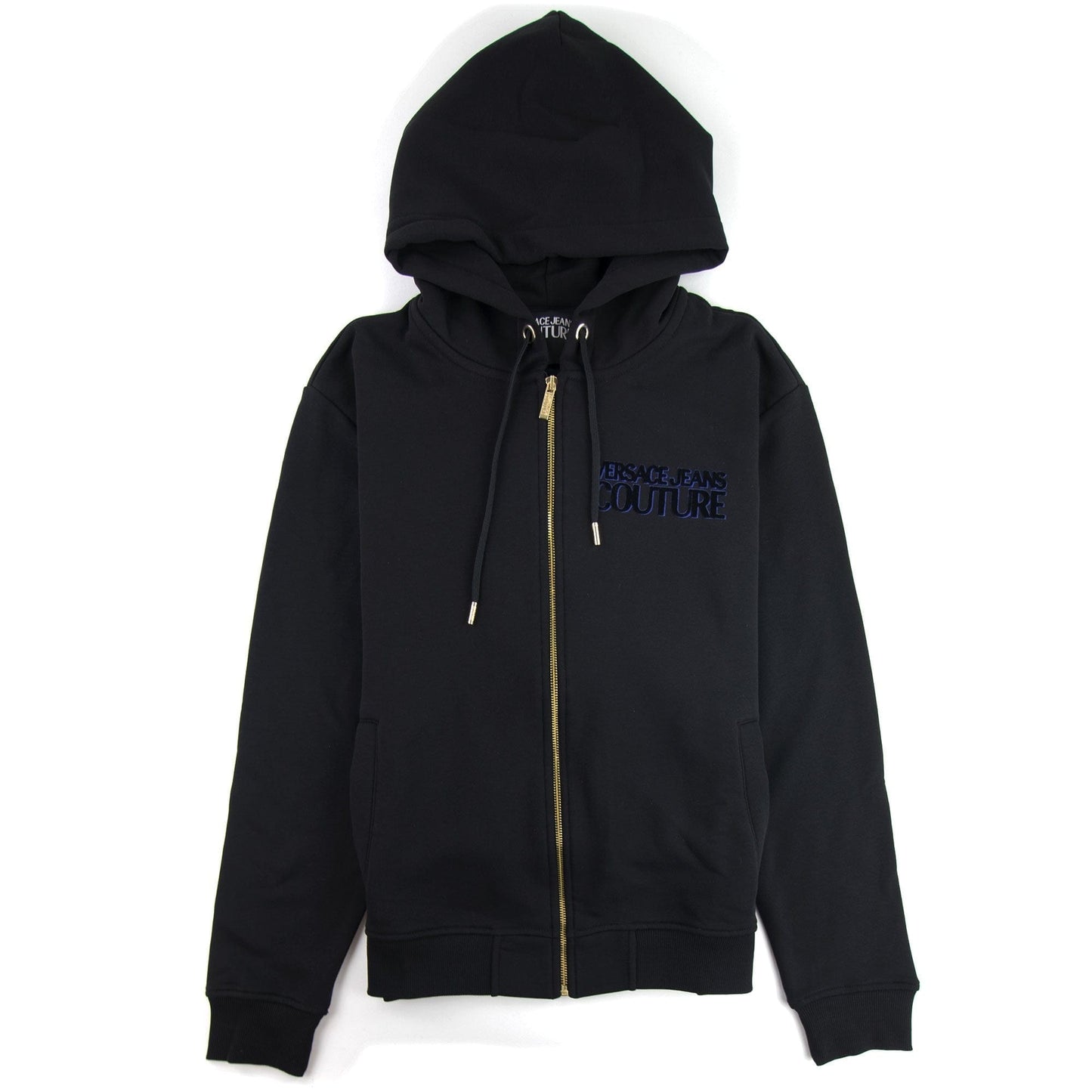 Versace Jeans Couture Flocked Logo Zip Up Hoodie Black
