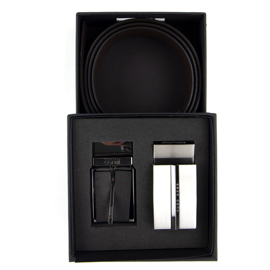 Hugo Boss Gift-boxed Reversible Leather Belt With Pin And Pl Black
