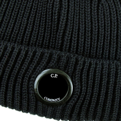 CP Company Extra Fine Merino Wool Lens Winter Beanie Black 999