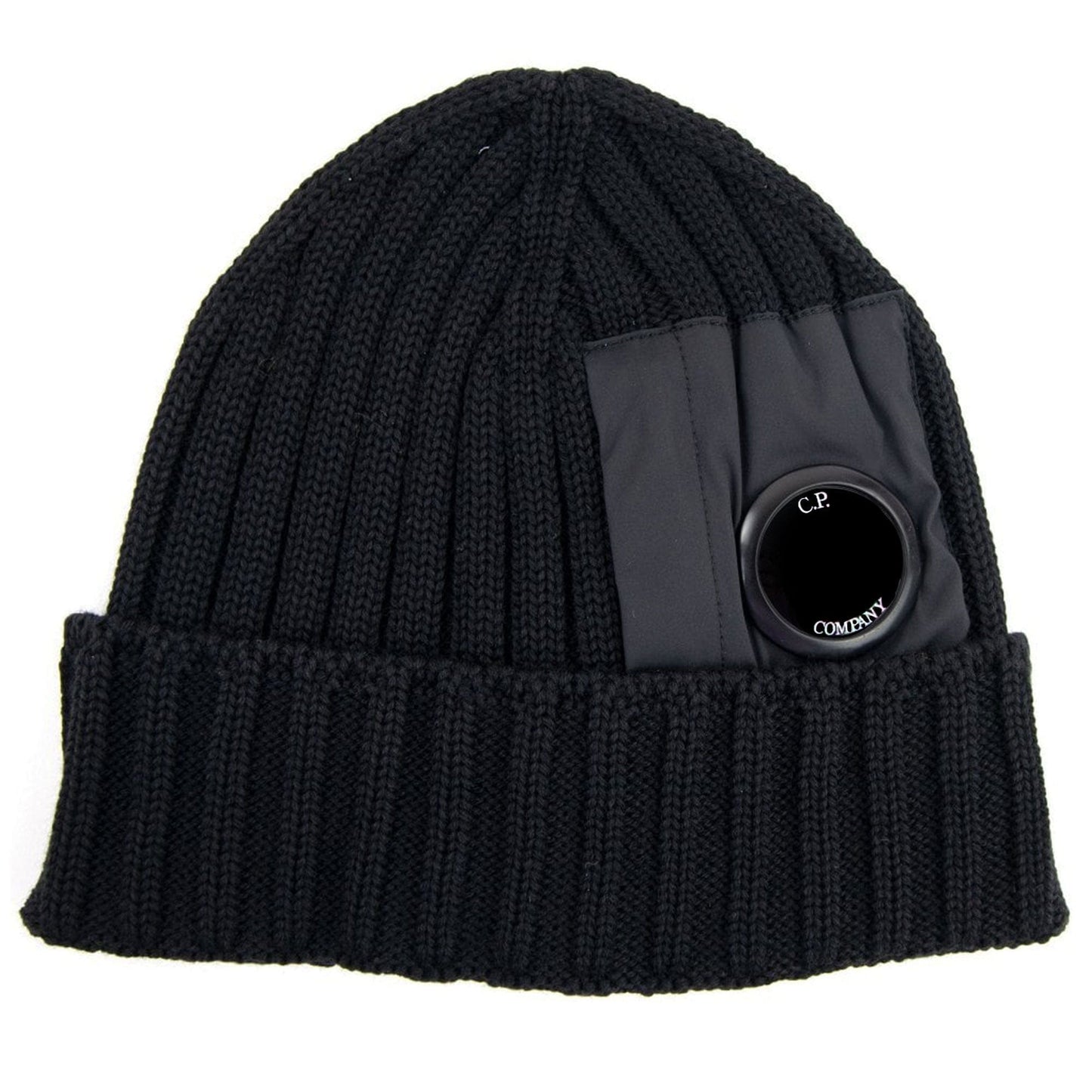 CP Company Extra Fine Merino Wool Nylon Lens Beanie Black 999