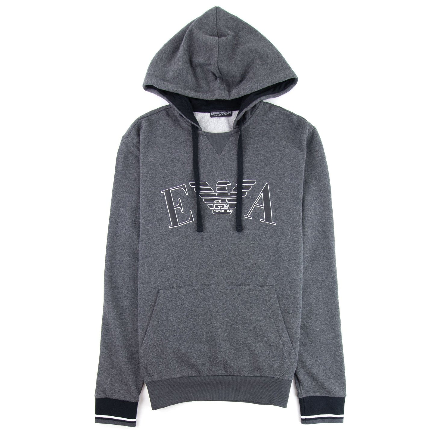 Emporio Armani Front Pocket Hooded Sweatshirt Dark Grey Melange