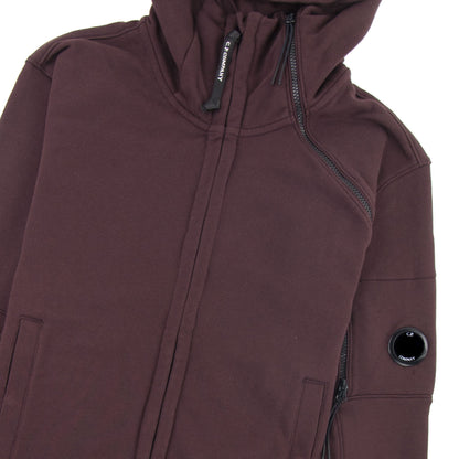CP Company Diagonal Raised Fleece Double Zip Lens Hoodie Bitter Chocolate 593