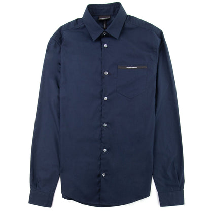 Emporio Armani Cotton Poplin Shirt With Logo Pocket Navy