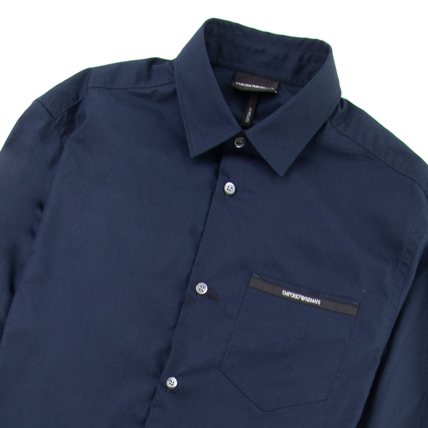Emporio Armani Cotton Poplin Shirt With Logo Pocket Navy