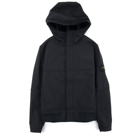 Stone Island Junior 40234 Concealed Zip Soft Shell Jacket Black V0029