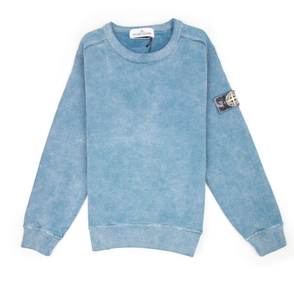 Stone Island Junior 60939 Frost Finish Crewneck Sweatshirt Blue