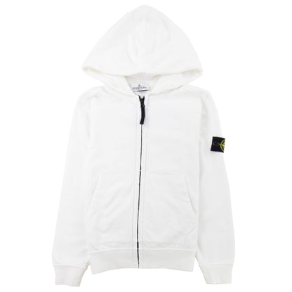 Stone Island Junior Patch Logo Zip Up Hoodie White V0001